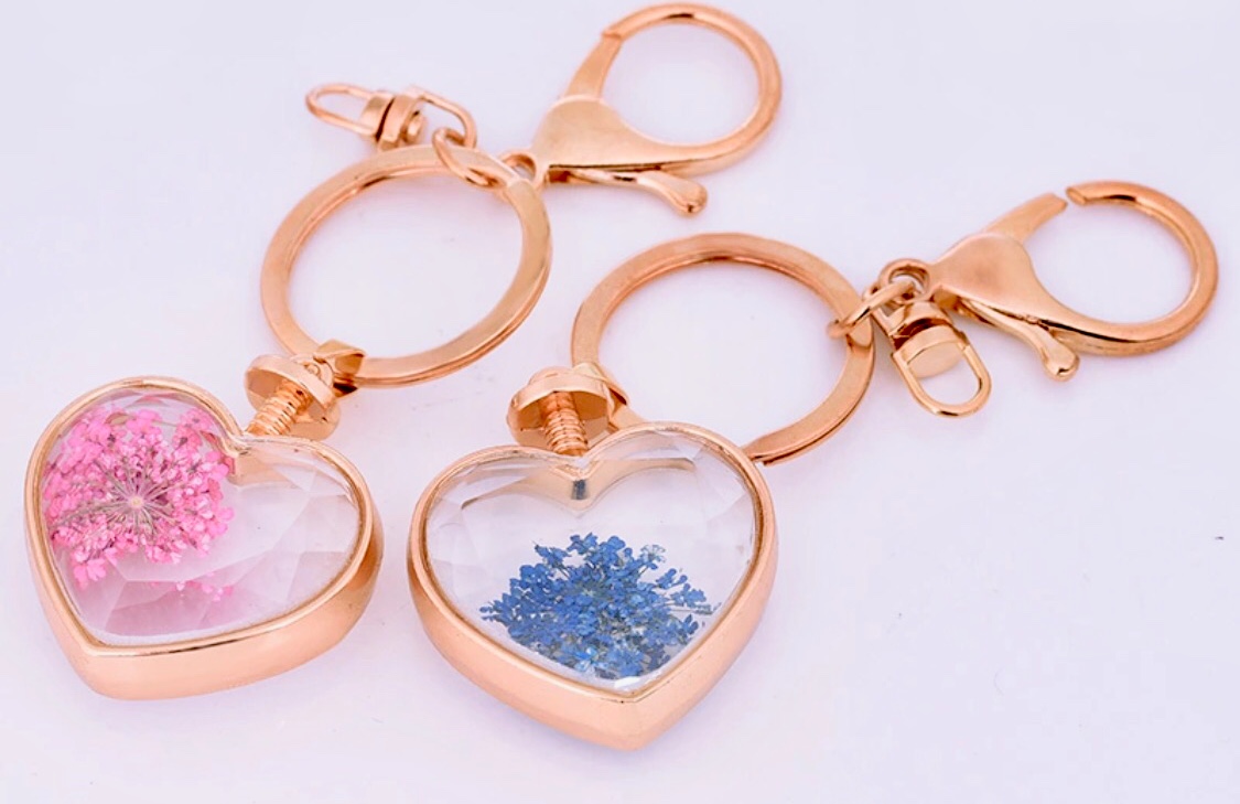 Glass Pressed Flower Key Ring