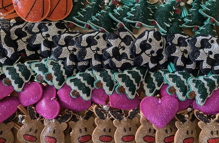 Crystal Studded Key Ring, Fabric Base