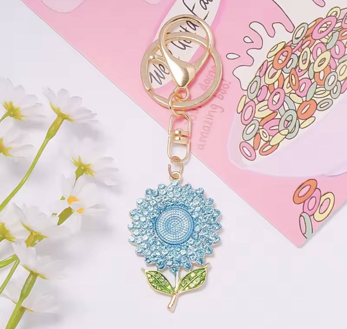Blue Daisy Upmarket Key Ring